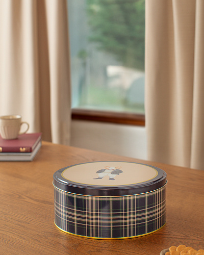 Круглая металлическая коробка Billie 24x24x10 см. - синяя