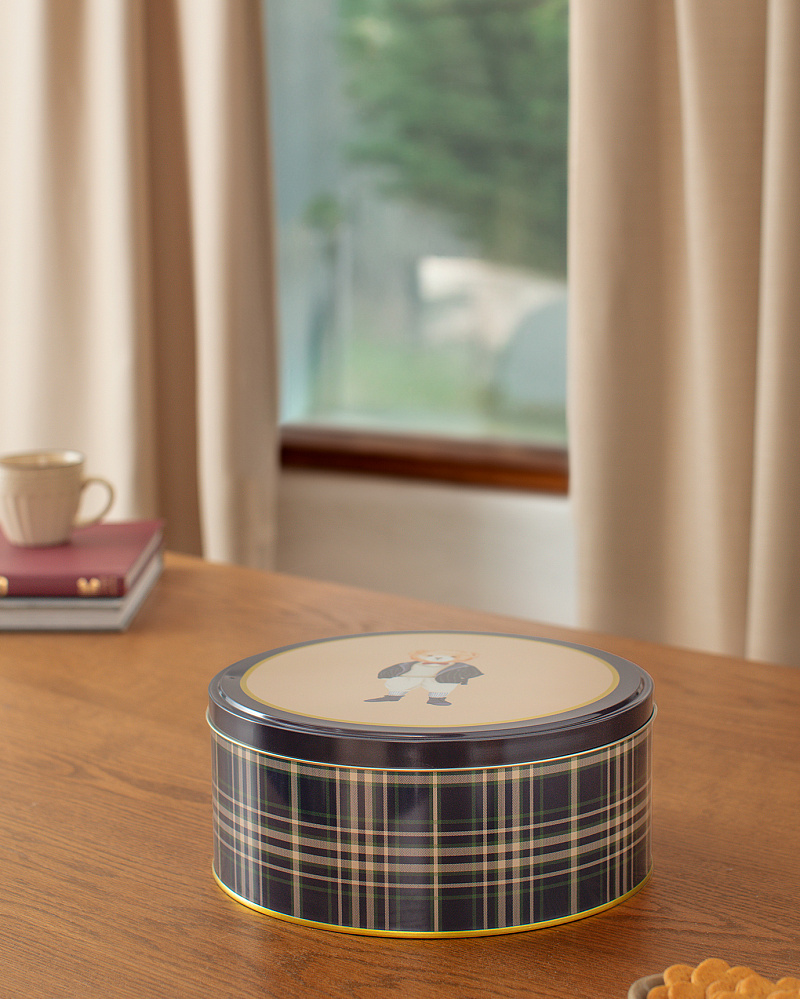 Круглая металлическая коробка Billie 24x24x10 см. - синяя