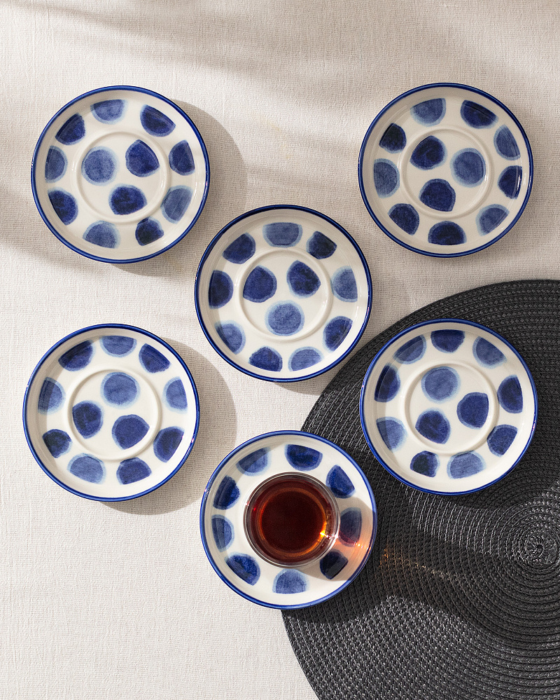 Набор фарфоровых чайных блюдец Grand Rond из 6 шт., 12x12 см - синий