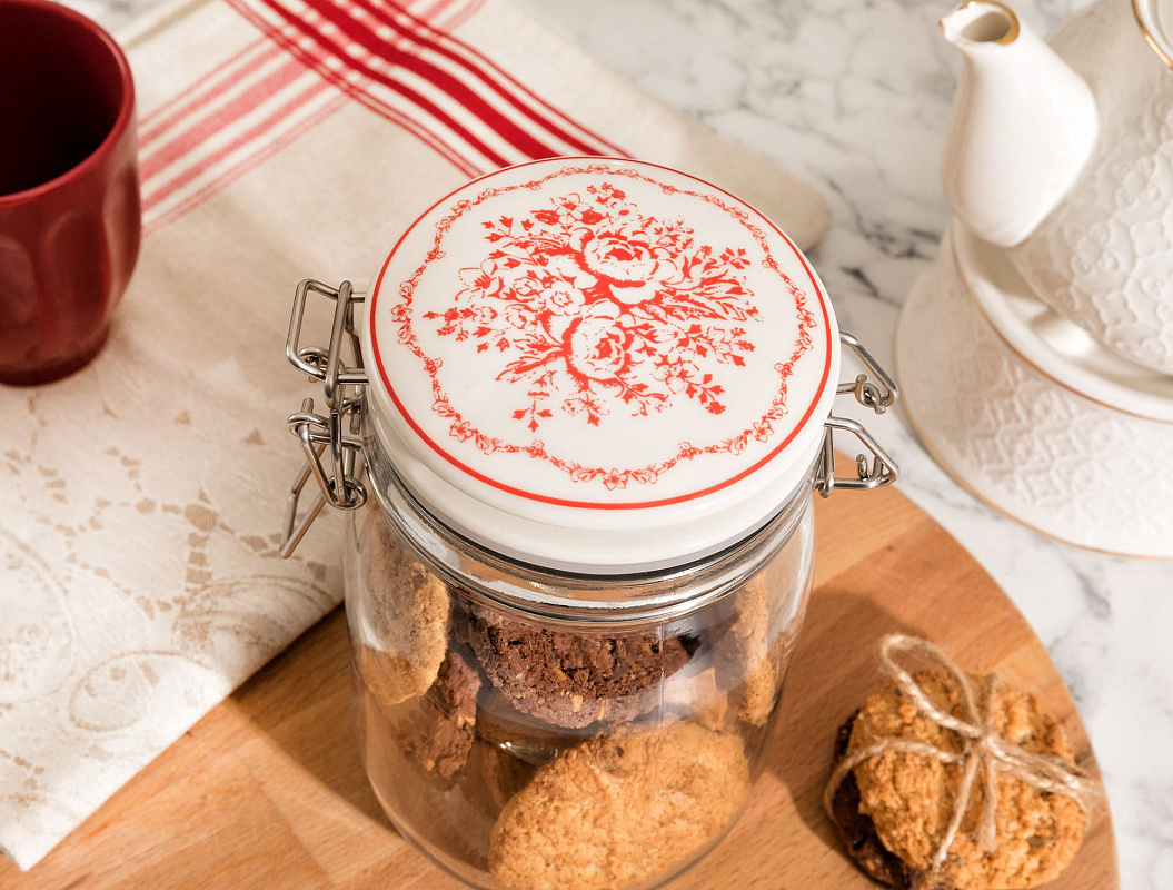 Банка Roesia 10,9x10,9x18,5 см. - стекло, керамика, металл