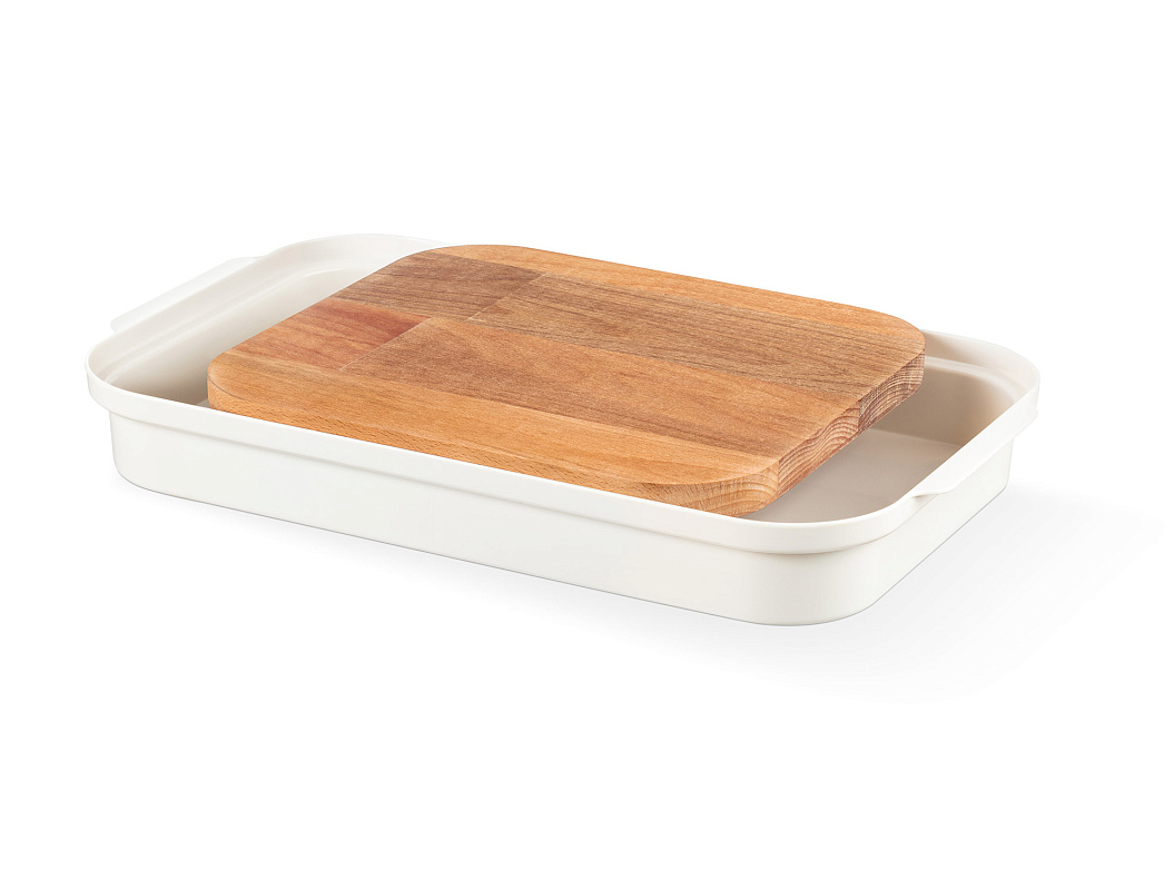 Разделочная доска с контейнером Eolya 24,5x40,2x6 см. - дерево, пластик