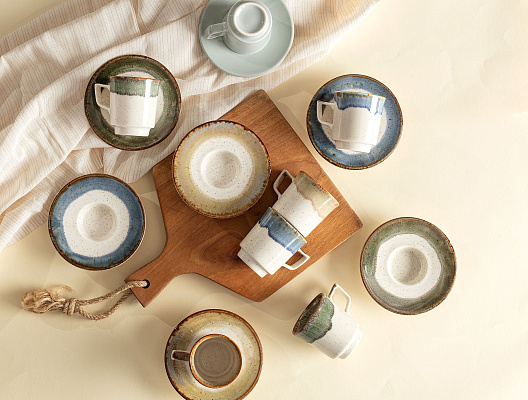 Кофейный набор Mathilda из 2 чашек и 2 блюдец, фарфор, 90мл - бежевый