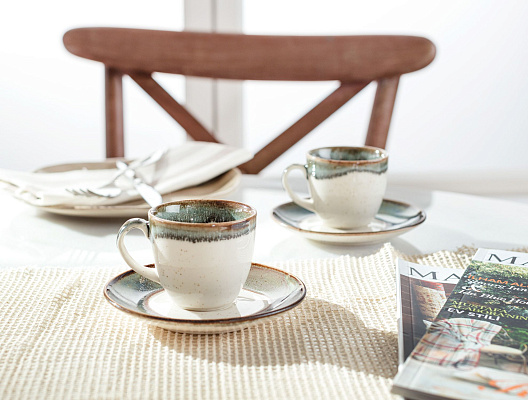 Кофейный набор Mathilda из 2 чашек и 2 блюдец, фарфор, 90мл - бежевый