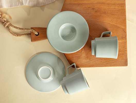 Кофейный набор Bonnie из 2 чашек и 2 блюдец, фарфор, 100мл - мятный