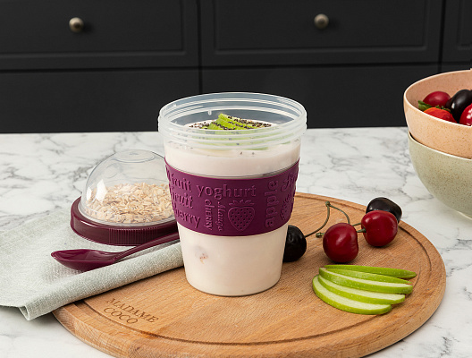 Контейнер для закусок Pansy с ложкой 10x10x16 см. - сливовый