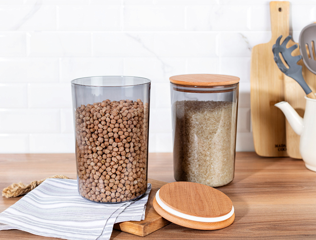 Контейнеры для хранения Yuviera Wooden Lid из 2 шт., 2300 мл. - серые