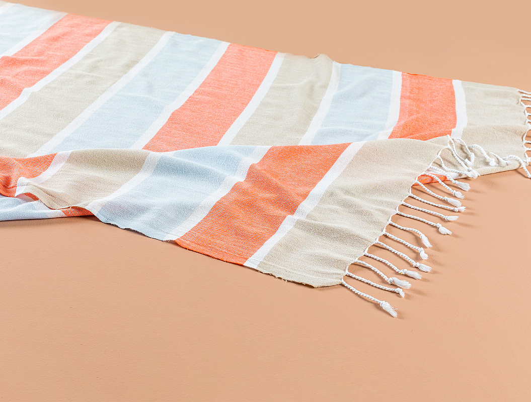 Полотенце Tilda Peshtemal 90x160 см. - голубое / оранжевое