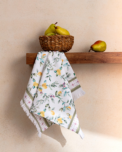 Кухонное полотенце Debora с принтом 40x60 см. - белое / зеленое