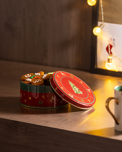 Круглая металлическая коробка Bonni с крышкой 13x13x6 см, металл