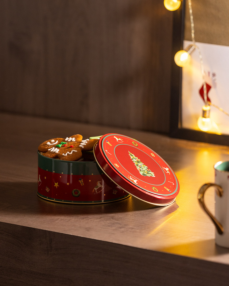 Круглая металлическая коробка Bonni с крышкой 13x13x6 см, металл