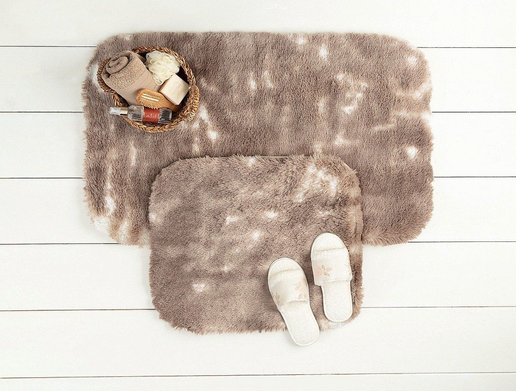 Комплект из 2 ковриков для ванной Damien: 50x80см и 45x50см - бело-коричневый