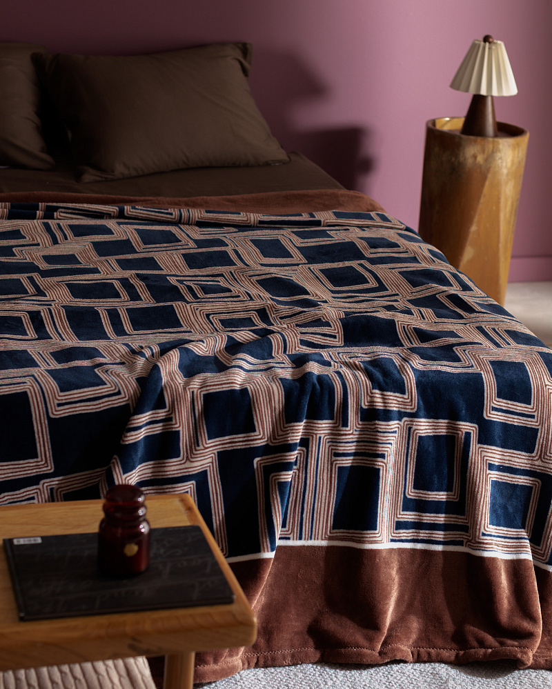 Покрывало односпальное Breville 150x220 см. - коричневое / синее