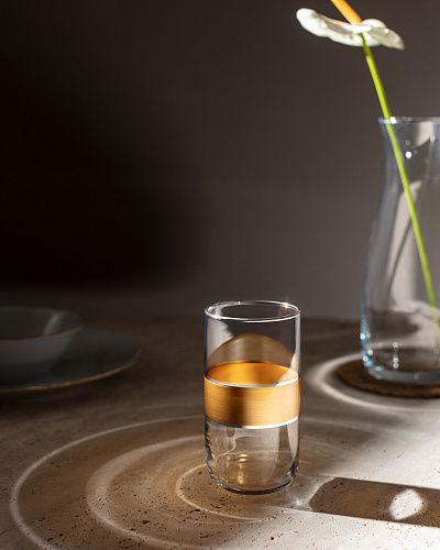 Набор стеклянных стаканов для напитков Musette Heike Gold из 4 шт., 365мл