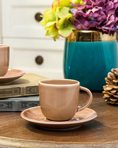 Кофейный набор Morane из 2 чашек и 2 блюдец, фарфор, 90мл - пудровый