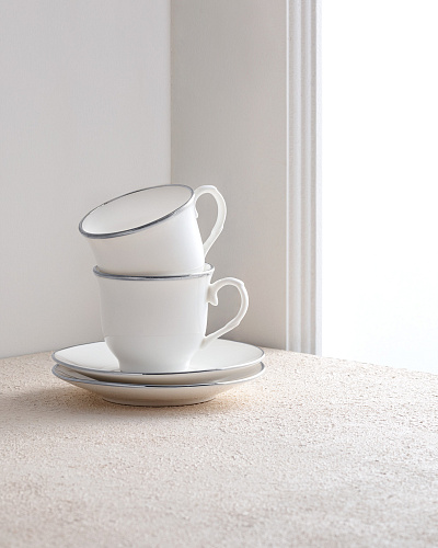 Набор кофейных чашек Rochel на 6 персон 80 мл. - бело-серебристый