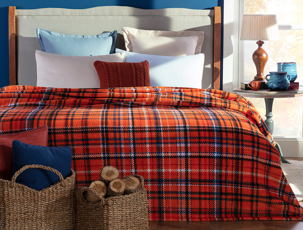 Покрывало полутораспальное Welsoft Chéri с принтом 200x220 см. - оранжевое