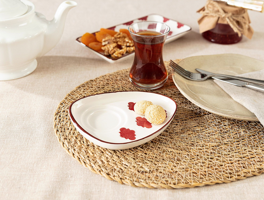 Блюдо керамическое Vie Rouge Oiseau 15 см - белое / красное