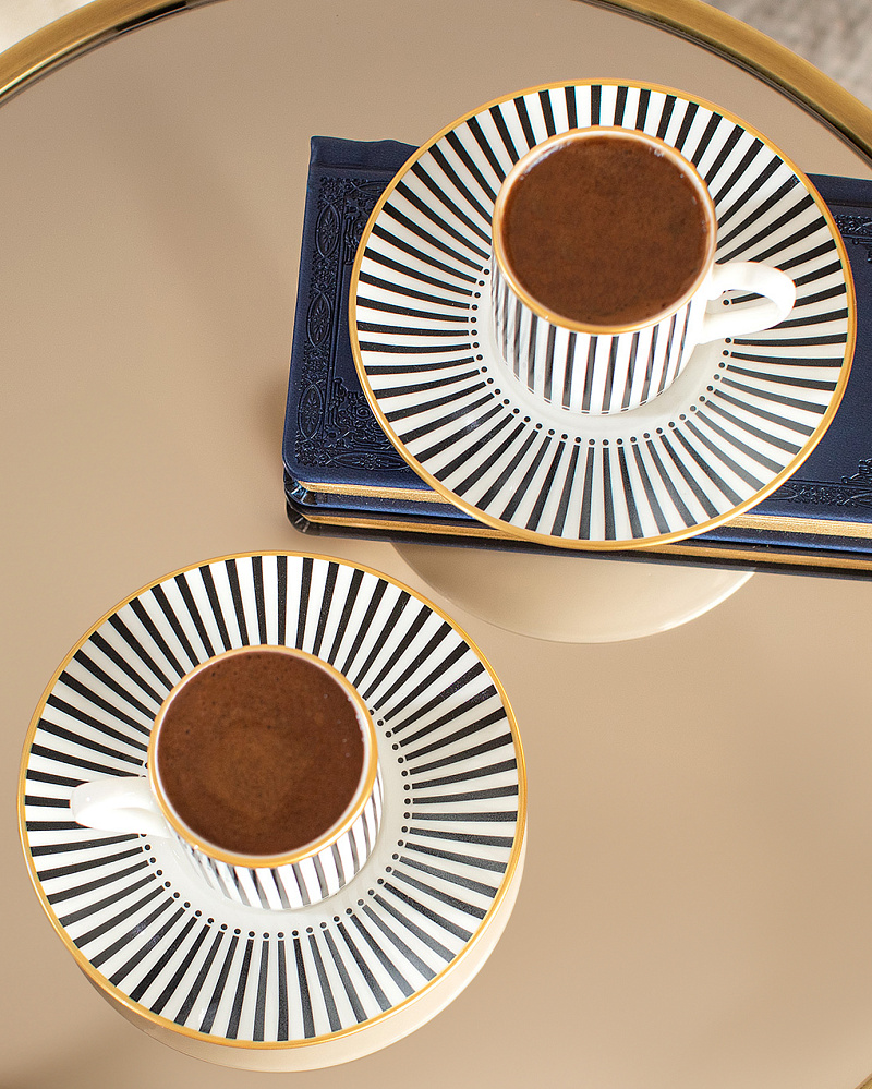 Набор чашек и блюдец Evorde Mila из 12 шт., 90 мл. - белый / черный