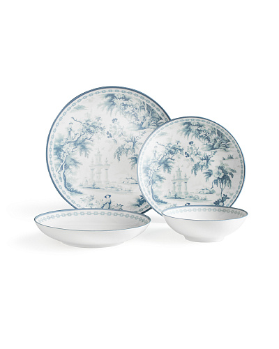 Обеденный сервиз Nova из 24 шт., 15-25 см. - белый / синий