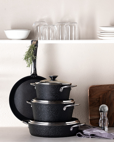 Набор посуды Titanium Professional из 7 шт., 18-22-26 см. - темно-серый