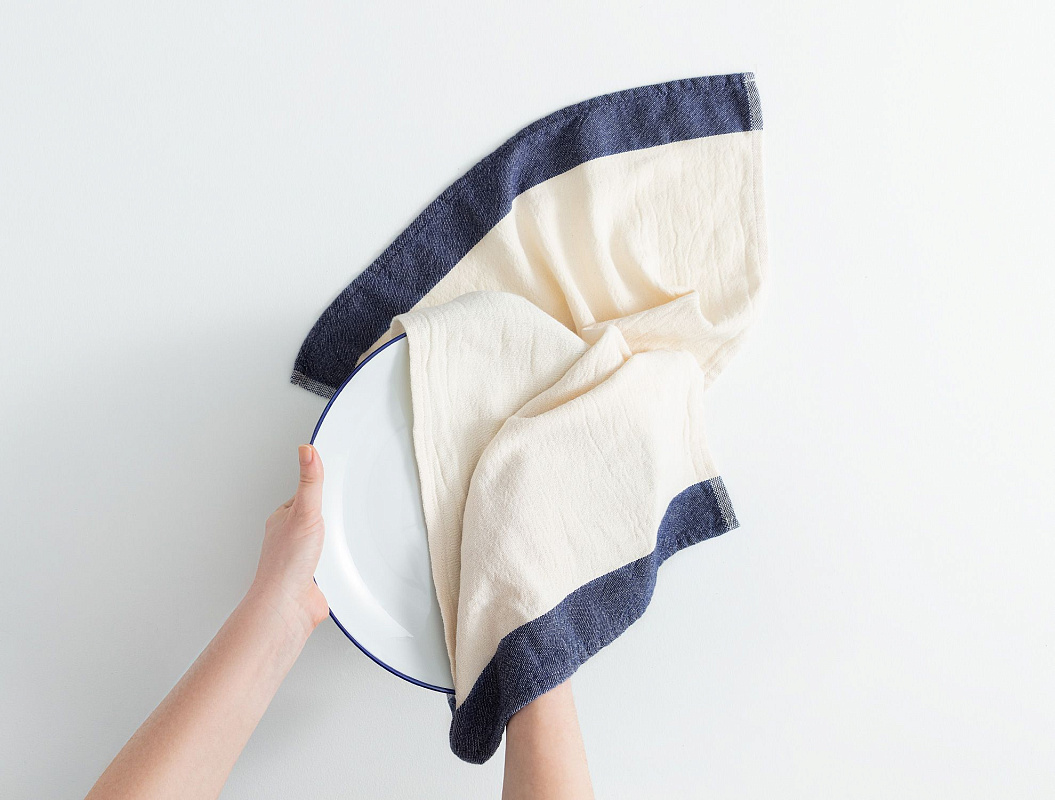 Полотенце кухонное Linda 40x60см - экрю/темно-синий