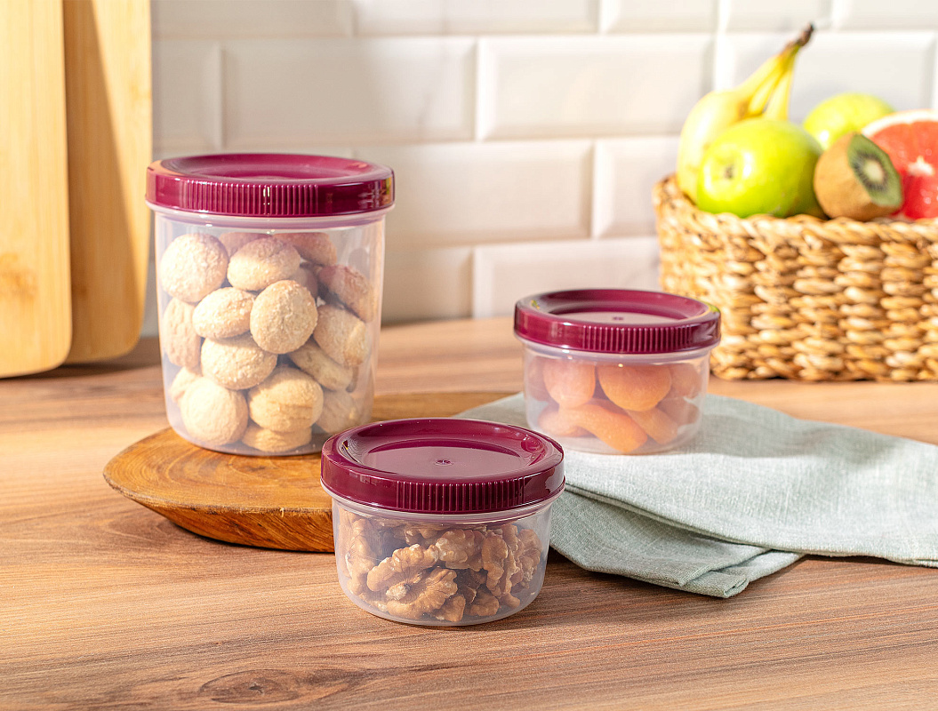 Набор контейнеров Dieppe из 3 шт., 10,2x10,2x11,3 см. - сливовый