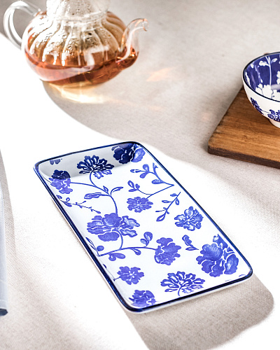 Тарелка фарфоровая прямоугольная Reve Angers New 22,5x12,2x2,2 см - синяя