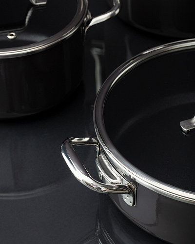 Набор посуды Titanium Enamel из 7 шт., 18-22-26 см. - темно-серый / черный