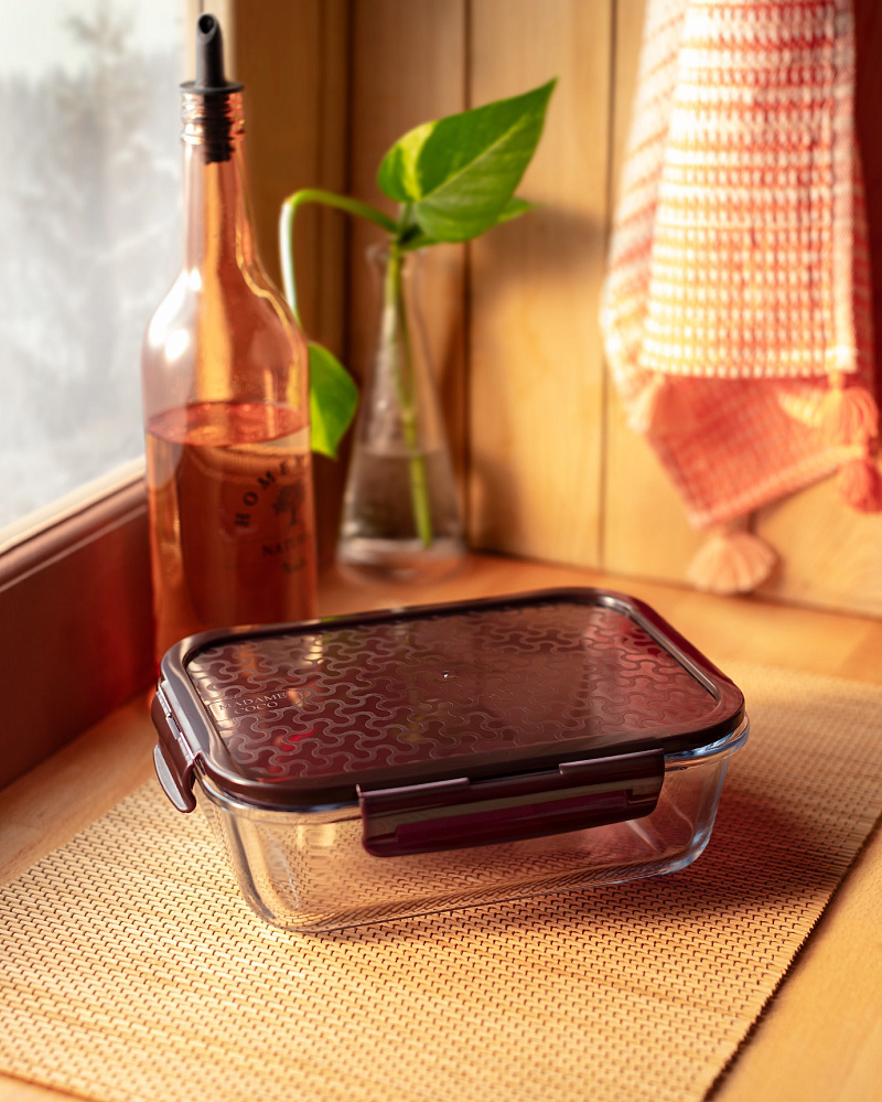 Ланчбокс Modena прямоугольный с крышкой 1,5 л. - боросиликатное стекло, пластик