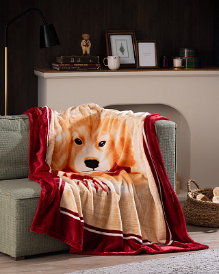 Плед Chiot Bear 130x170 см. - красный / бежевый
