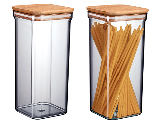 Контейнеры для хранения Kaviera Wooden Lid из 2 шт., 1500 мл. - серые