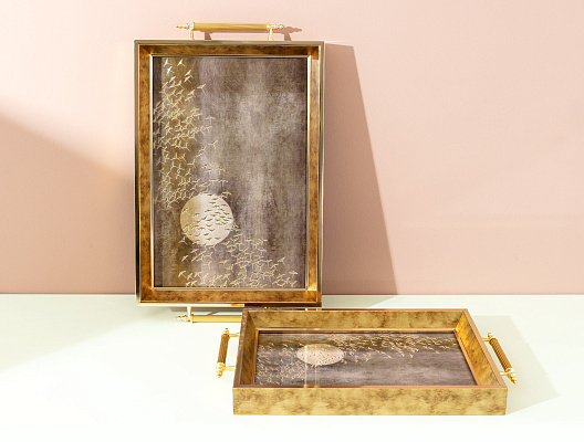 Поднос Fountain с ручками 46x31x7 см. - золотистый / серый