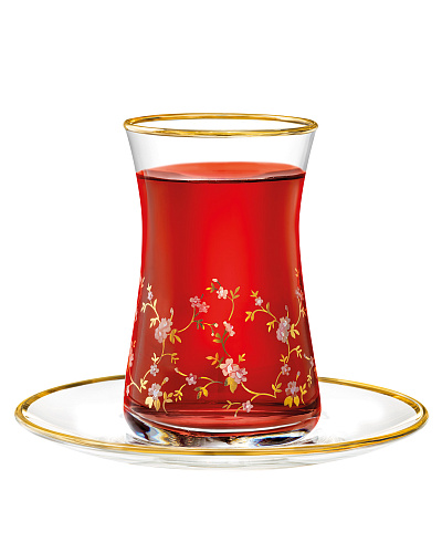 Набор стеклянных чашек и блюдец Gemma Fleur de Lierre Gold из 6 шт., 170 мл