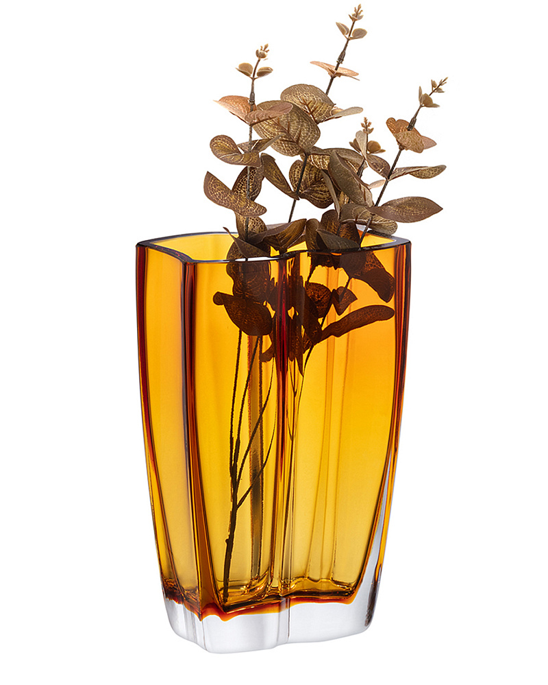 Ваза стеклянная ручной работы 16х25см - золотой