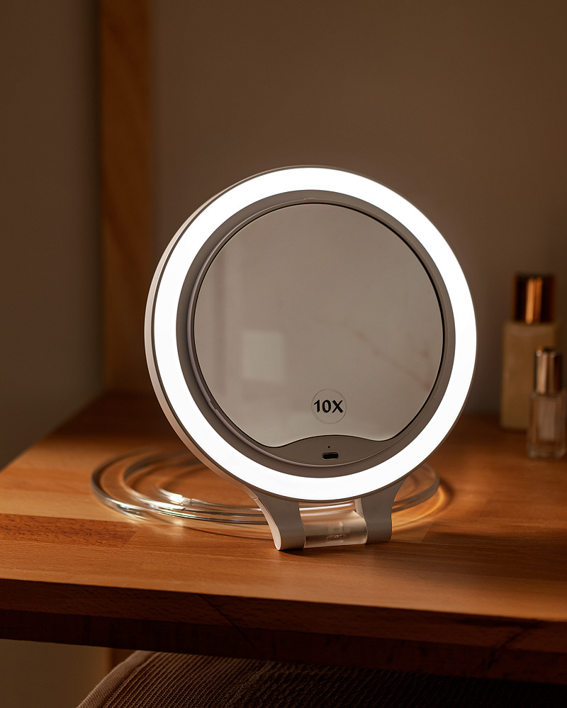 Зеркало Mirin на выдвижной ножке с подсветкой 19,5x21,9x2,7 см, - пластик, стекло