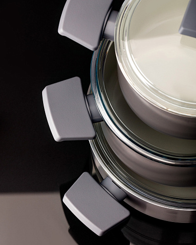 Набор посуды Nano Ceramic из 7 шт., 18-22-26 см. - темно-серый / темно-фиолетовый