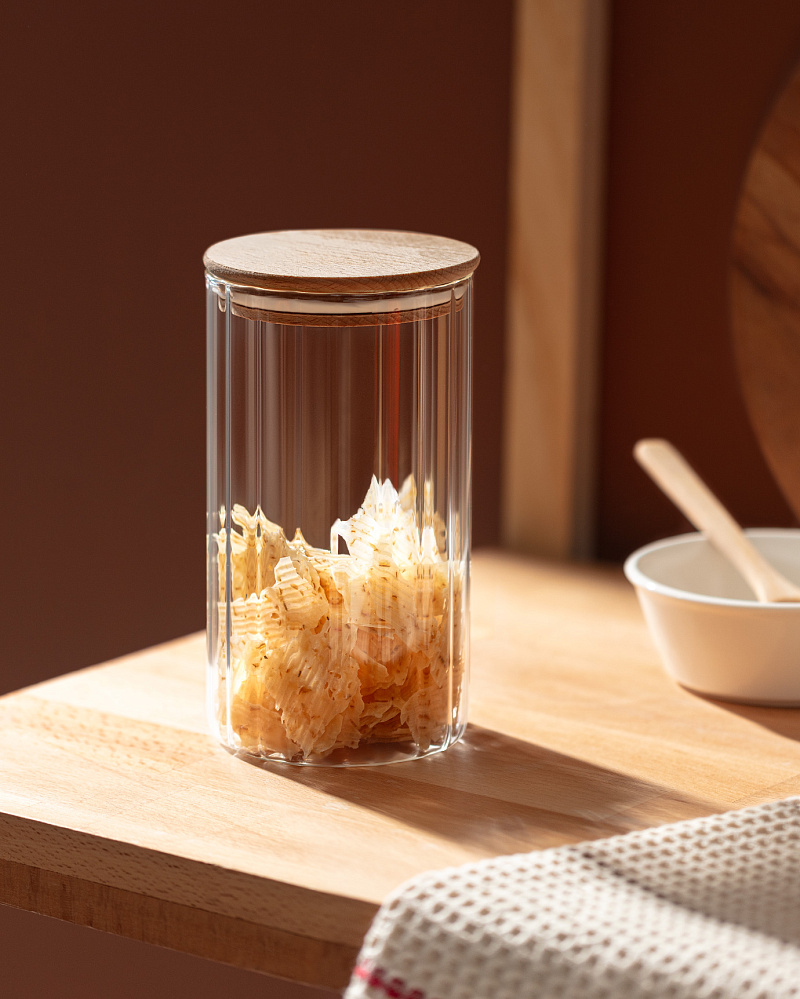 Банка Lunel с деревяной крышкой 1,2 л. - содовое стекло, бук