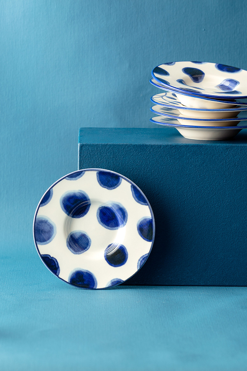 Набор фарфоровых чайных блюдец Luxe Rond из 6 шт., 13x13 см - синий