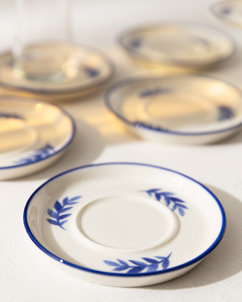 Набор фарфоровых чайных блюдец Grand Feuille из 6 шт., 12x12 см - синий