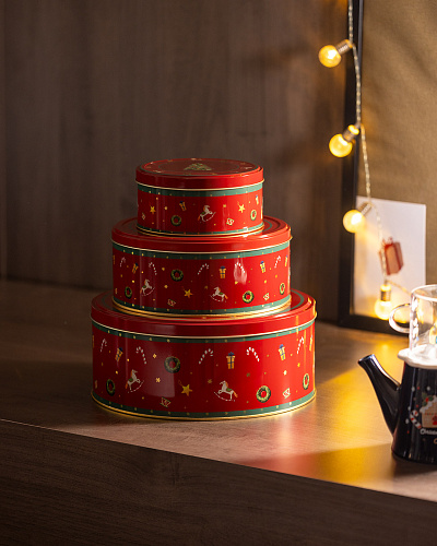 Круглая металлическая коробка Bonni с крышкой 13x13x6 см, металл