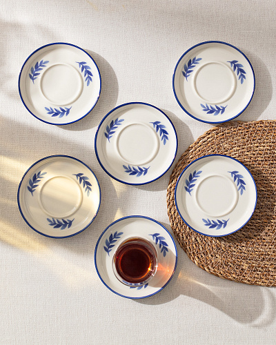 Набор фарфоровых чайных блюдец Grand Feuille из 6 шт., 12x12 см - синий