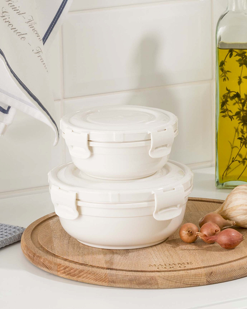 Контейнер Round Storage из 2 шт., 400-800 мл. - экрю