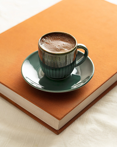 Кофейный набор Hiver из 2 чашек и 2 блюдец, фарфор, 90мл - темно-зеленый