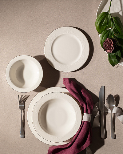 Столовый сервиз Relief из 24 шт. - белый / серебристый