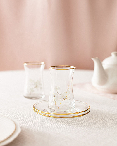 Набор стеклянных чашек и блюдец Gemma Branche D'Amour Gold из 6 шт., 170 мл