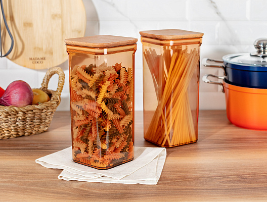 Контейнеры для хранения Kaviera Wooden Lid из 2 шт., 1500 мл. - янтарные