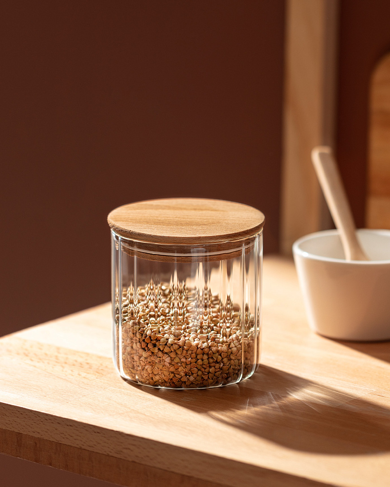 Банка Lunel с деревяной крышкой 700 мл. - прозрачная