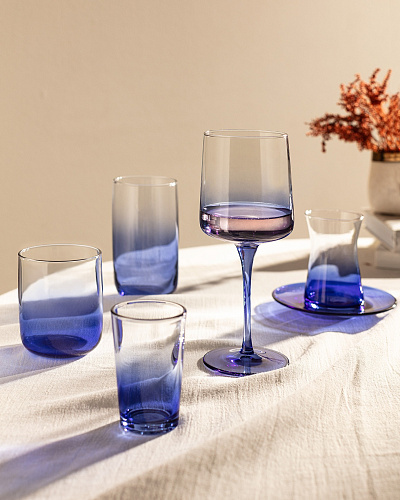 Набор стеклянных чашек и блюдец  Gemma из 6 шт., 170 мл - синий