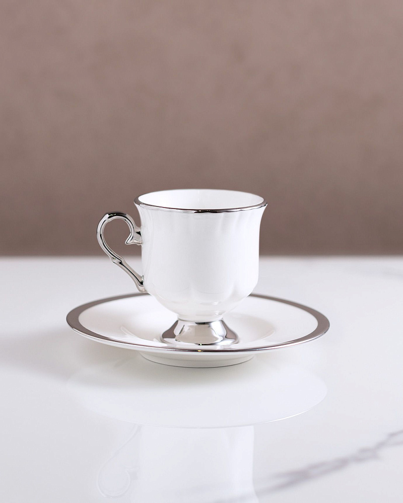 Набор чашек и блюдец Yolande Crocus из 4 шт., 90 мл - серебряный.