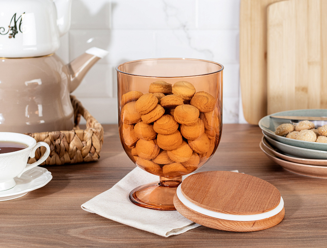 Контейнер для хранения с деревянной крышкой Marion 1600 мл. - янтарный